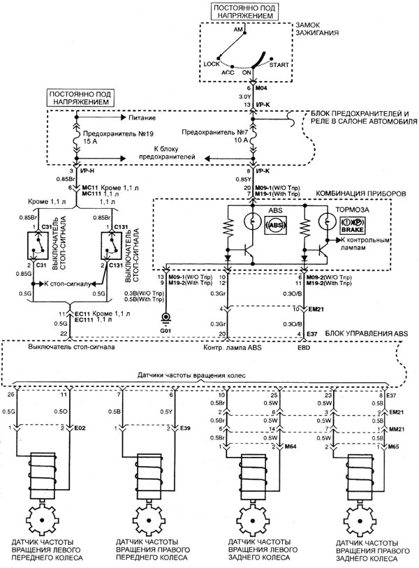 Электрическая схема антиблокировочной тормозной системы