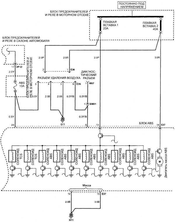 Электрическая схема антиблокировочной тормозной системы (продолжение)