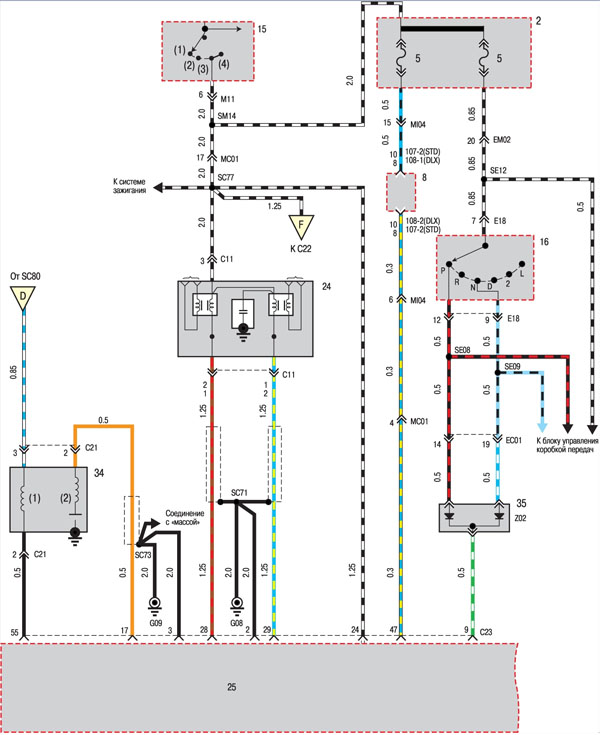 Электросхема Hyundai Accent - Система управления двигателем 1.3 SOHC (лист 1)