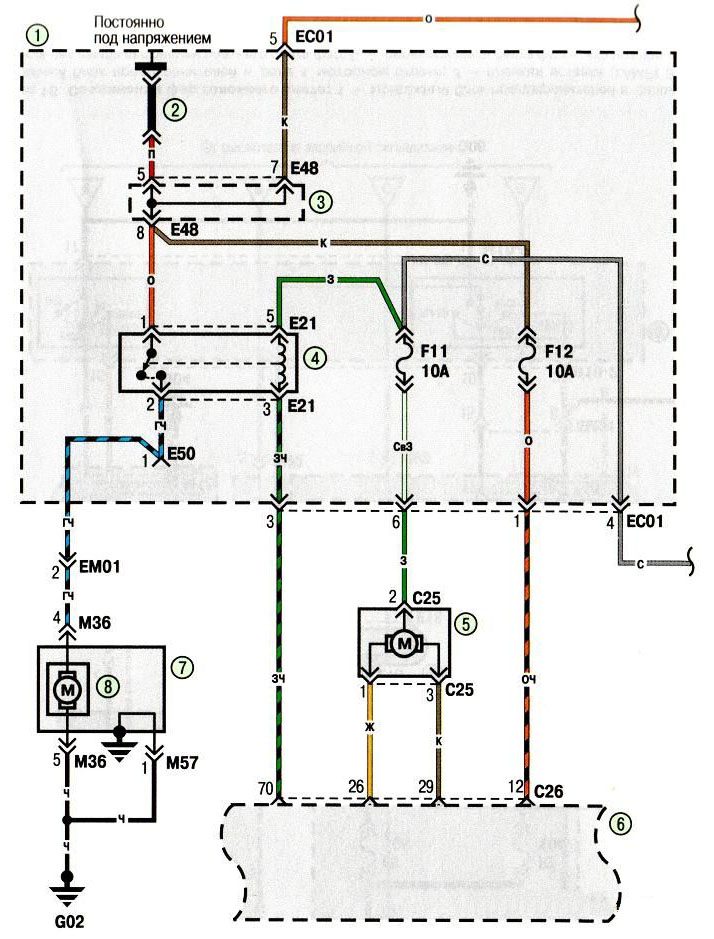 Схема 19. Соединения системы впрыска топлива (продолжение)