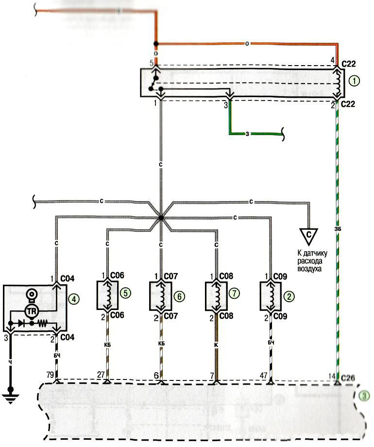 Схема 20. Соединения системы впрыска топлива (окончание)