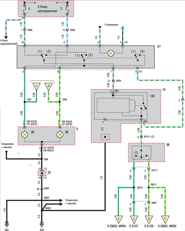 Электросхема Hyundai Accent - Указатели поворота и аварийной световой сигнализации